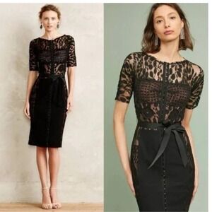 Bequile Byron‎ Lars Anthropologie Dress Size 4 Black Lace Sheath Cocktail Retro